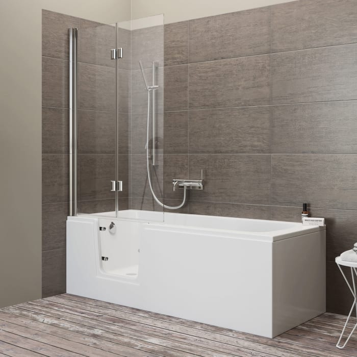 Steinkamp easy entry Badewanne 160 x 75 cm mit Glastür links, Trio Ablauf und Acrylverkleidung