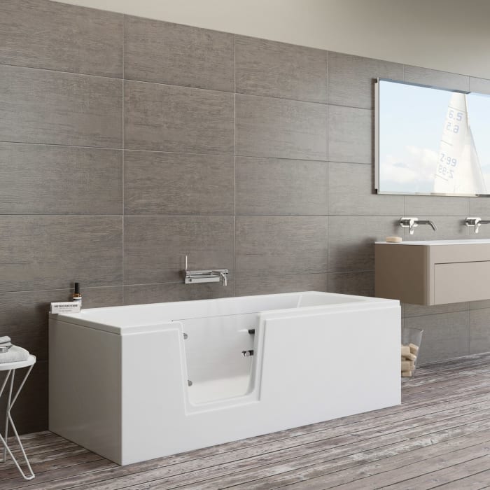 Steinkamp easy entry Badewanne 160 x 75 cm mit Glastür links und Acrylverkleidung