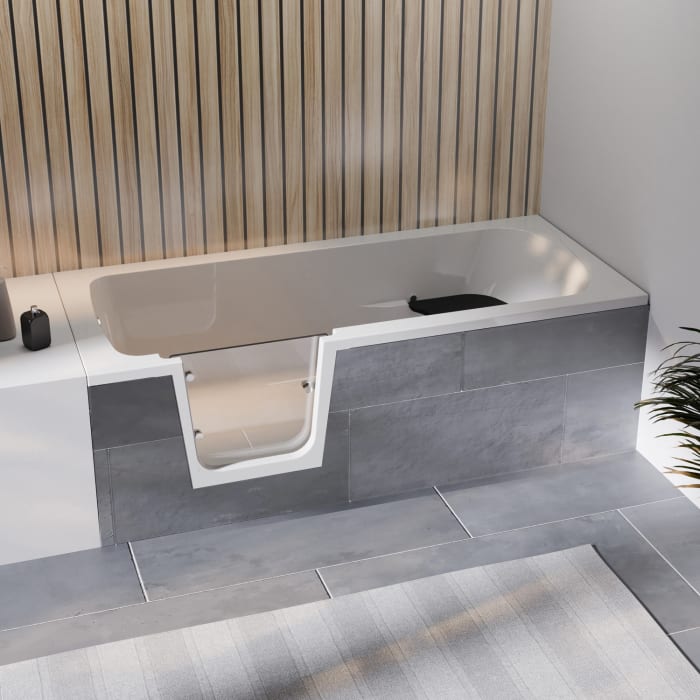 Steinkamp easy entry Badewanne 160 x 75 cm mit Glastür links und Styrodurverkleidung