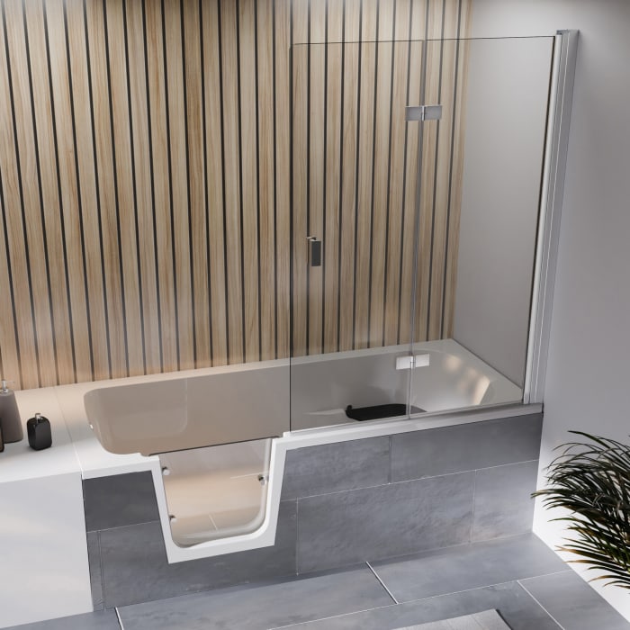 Steinkamp easy entry Badewanne 160 x 75 cm mit Glastür links, Trio Ablauf und Styrodurverkleidung