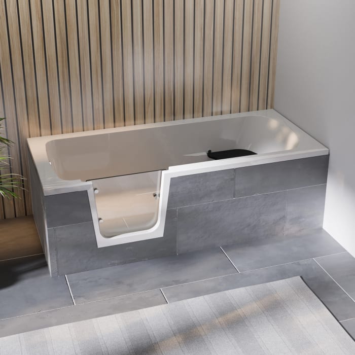 Steinkamp easy entry Badewanne 170 x 75 cm mit Glastür links und Styrodurverkleidung