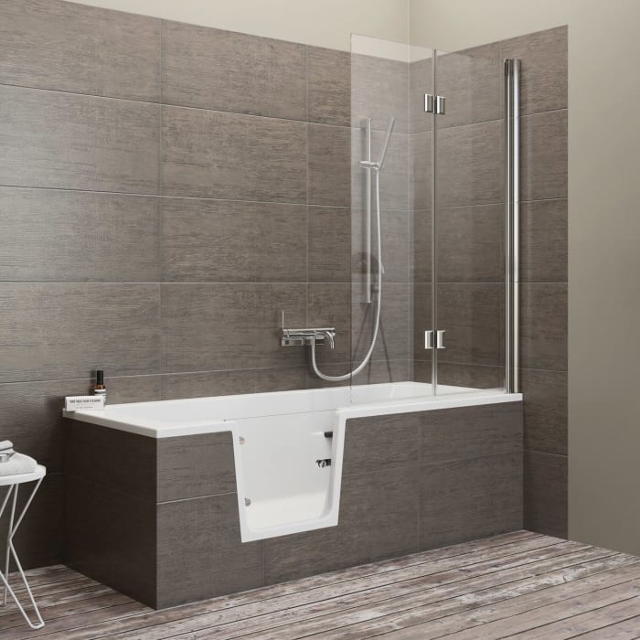Steinkamp easy entry Badewanne 160 x 75 cm mit Glastür links und Styrodurverkleidung