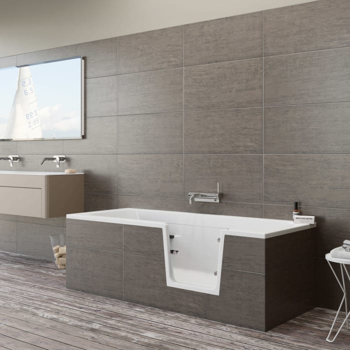 Steinkamp easy entry Badewanne 180 x 80 cm mit Glastür rechts, Trio Ablauf und Styrodurverkleidung