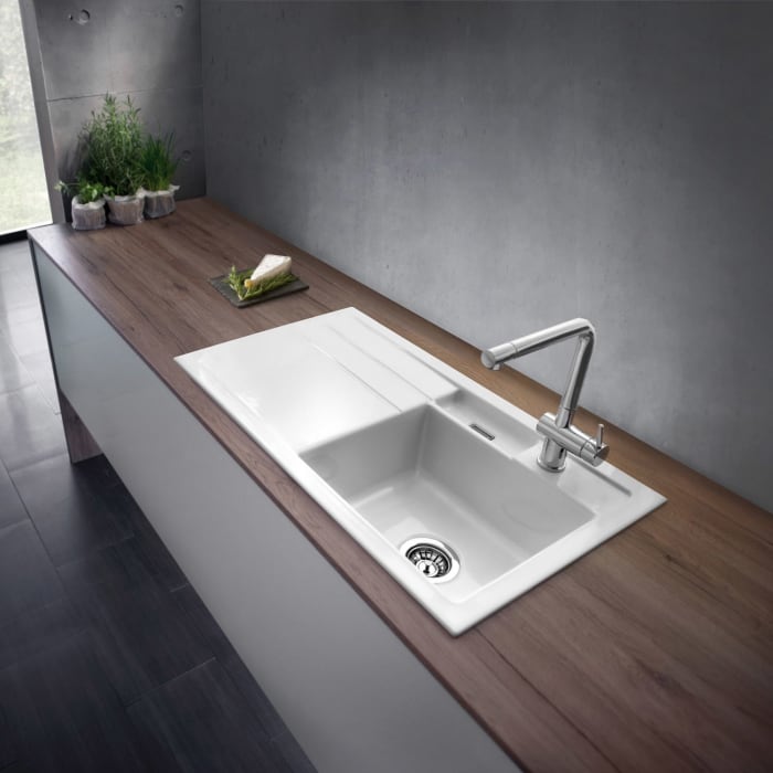 Systemceram Keradomo Bela 100 Einbauspüle rechts mit Handbetätigung, inkl. Armaturbohrung