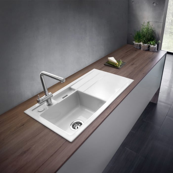 Systemceram Keradomo Bela 100 Einbauspüle links mit Excenterbetätigung, inkl. Armaturbohrung