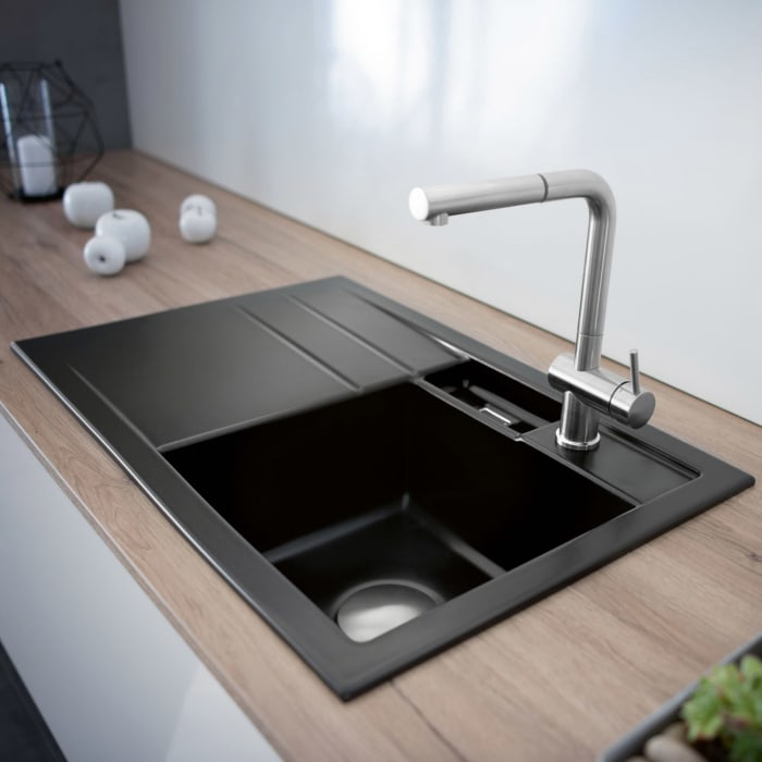 Systemceram Keradomo Bela 78 Einbauspüle rechts mit Handbetätigung, inkl. Armaturbohrung