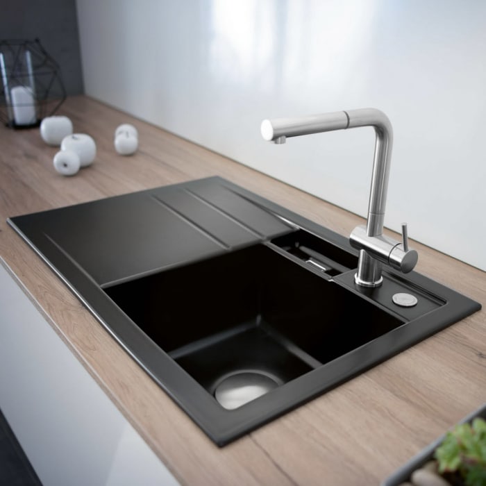 Systemceram Keradomo Bela 78 Einbauspüle rechts mit Excenterbetätigung, inkl. Armaturbohrung