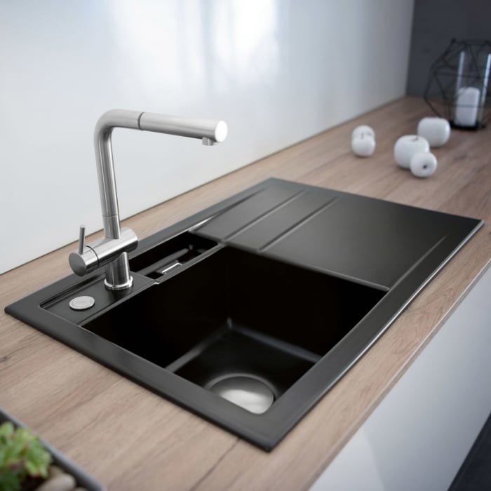 Systemceram Keradomo Bela 78 Einbauspüle links mit Excenterbetätigung, inkl. Armaturbohrung