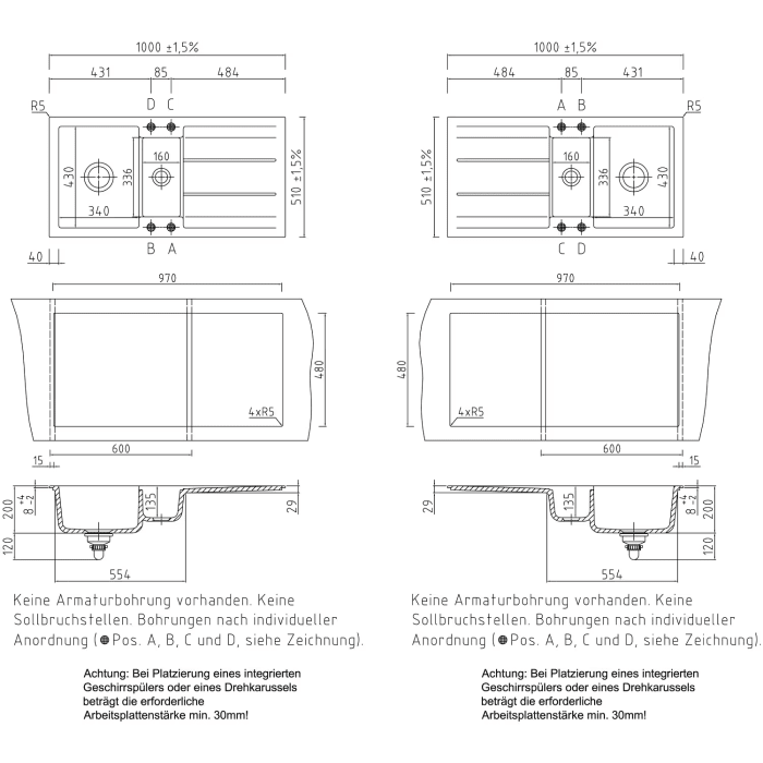 Systemceram Keradomo Genea 100 Einbauspüle mit Handbetätigung, ohne Hahnlochbohrung