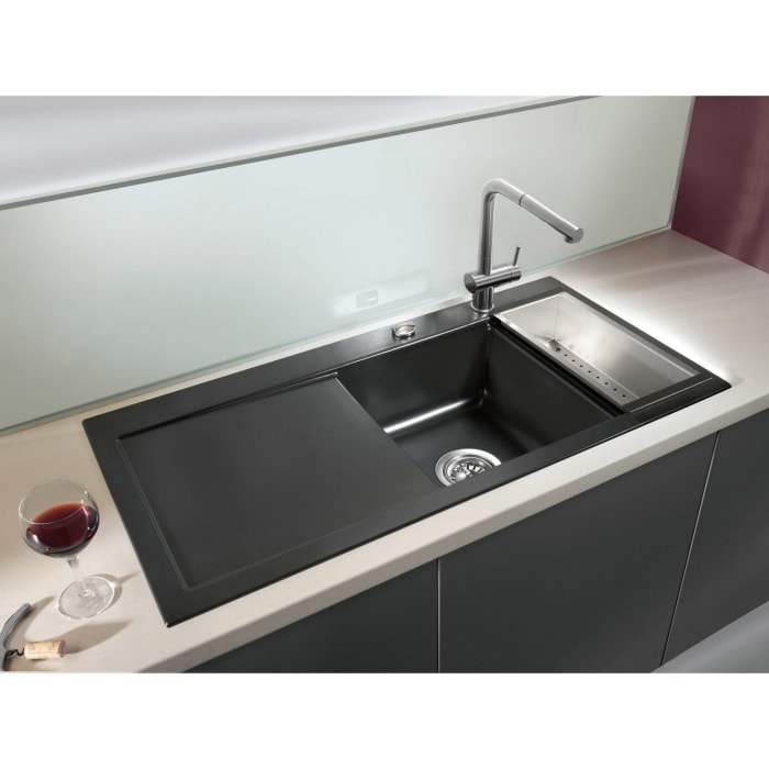 Systemceram Keradomo Mera 100 Einbauspüle rechts mit Excenterbetätigung, inkl. Armaturbohrung