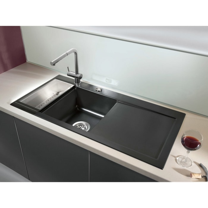 Systemceram Keradomo Mera 100 Einbauspüle links mit Excenterbetätigung, inkl. Armaturbohrung