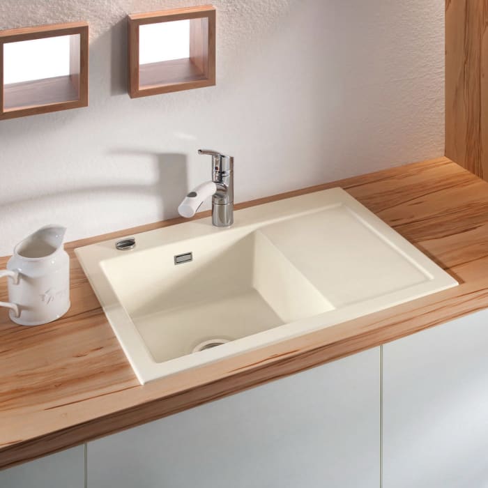 Systemceram Keradomo Mera 70 Einbauspüle links mit Excenterbetätigung, inkl. Armaturbohrung