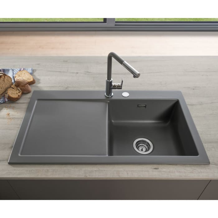 Systemceram Keradomo Mera 90 Einbauspüle rechts mit Excenterbetätigung, inkl. Armaturbohrung