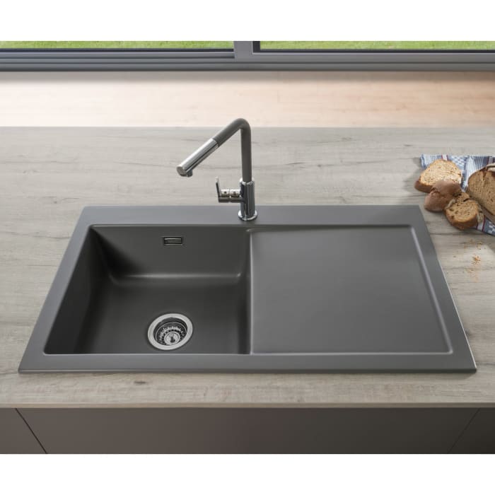 Systemceram Keradomo Mera 90 Einbauspüle links mit Handbetätigung, inkl. Armaturbohrung