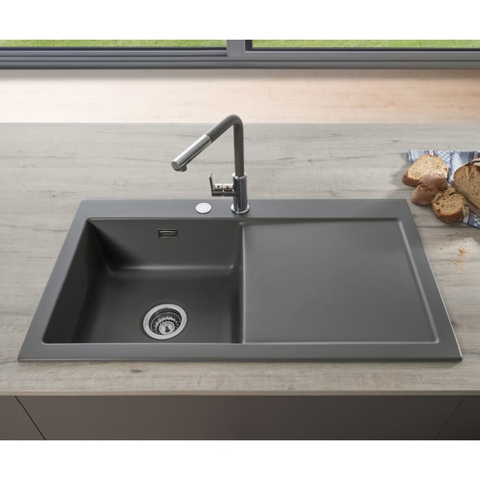 Systemceram Keradomo Mera 90 Einbauspüle links mit Excenterbetätigung, inkl. Armaturbohrung