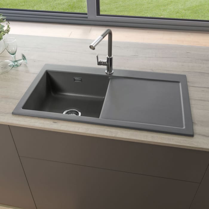 Systemceram Keradomo Mera 90 Einbauspüle links mit Handbetätigung, inkl. Armaturbohrung