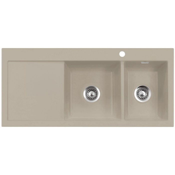 Systemceram Keradomo Mera Double Einbauspüle rechts mit Handbetätigung, inkl. Armaturbohrung