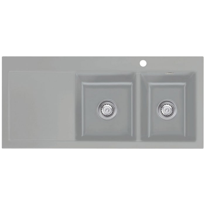 Systemceram Keradomo Mera Double Einbauspüle rechts mit Handbetätigung, inkl. Armaturbohrung