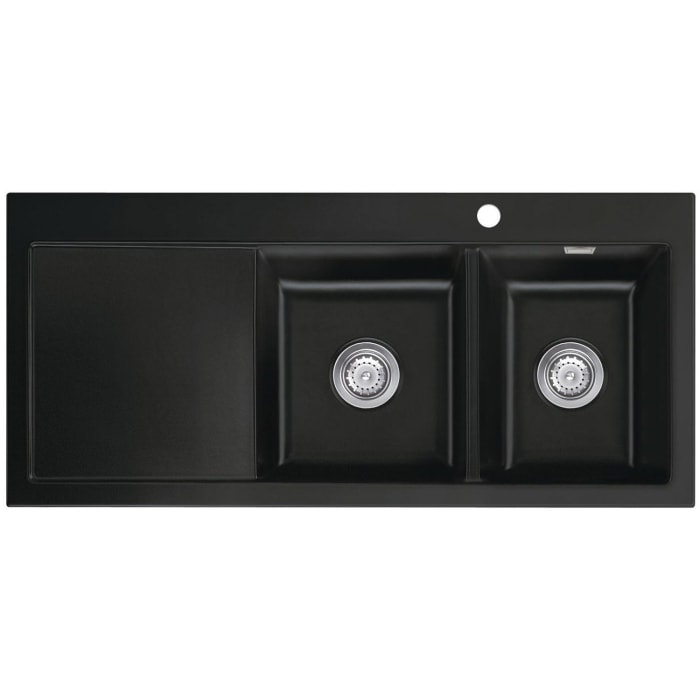 Systemceram Keradomo Mera Double Einbauspüle rechts mit Handbetätigung, inkl. Armaturbohrung