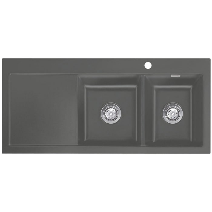 Systemceram Keradomo Mera Double Einbauspüle rechts mit Excenterbetätigung, inkl. Armaturbohrung