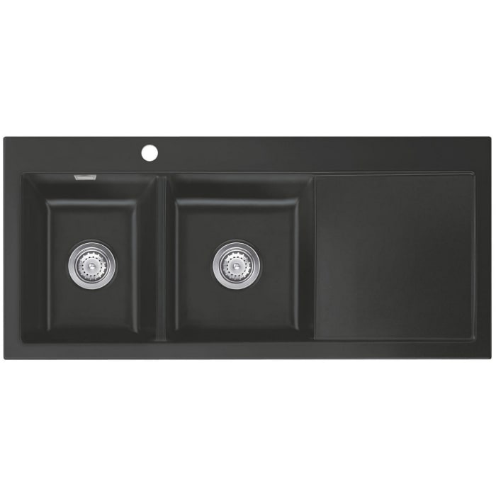 Systemceram Keradomo Mera Double Einbauspüle links mit Handbetätigung, inkl. Armaturbohrung