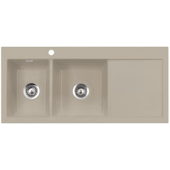 Systemceram Keradomo Mera Double Einbauspüle links mit Excenterbetätigung, inkl. Armaturbohrung