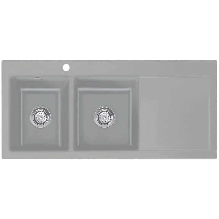 Systemceram Keradomo Mera Double Einbauspüle links mit Excenterbetätigung, inkl. Armaturbohrung