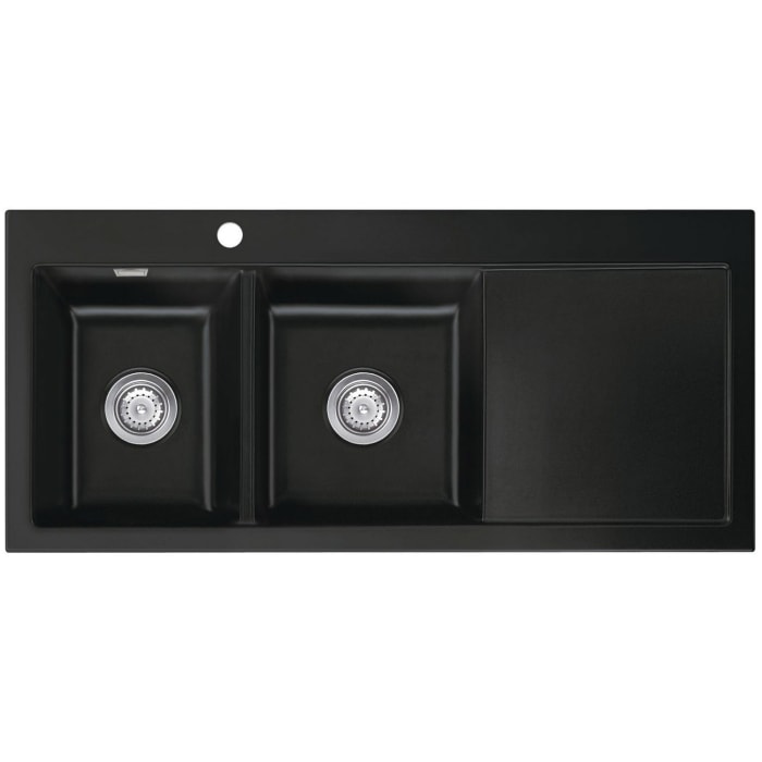 Systemceram Keradomo Mera Double Einbauspüle links mit Excenterbetätigung, inkl. Armaturbohrung