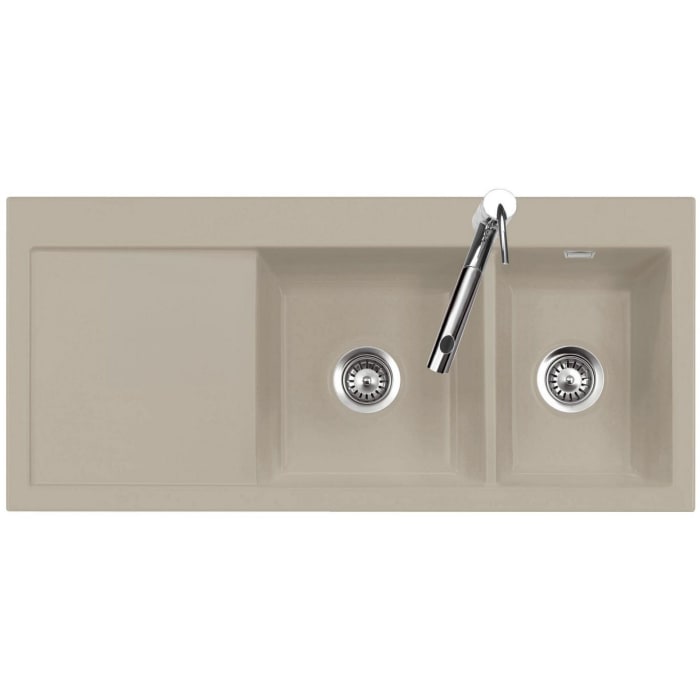 Systemceram Keradomo Mera Double Einbauspüle rechts mit Handbetätigung, inkl. Armaturbohrung