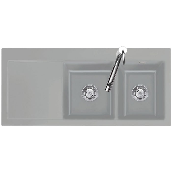 Systemceram Keradomo Mera Double Einbauspüle rechts mit Handbetätigung, inkl. Armaturbohrung