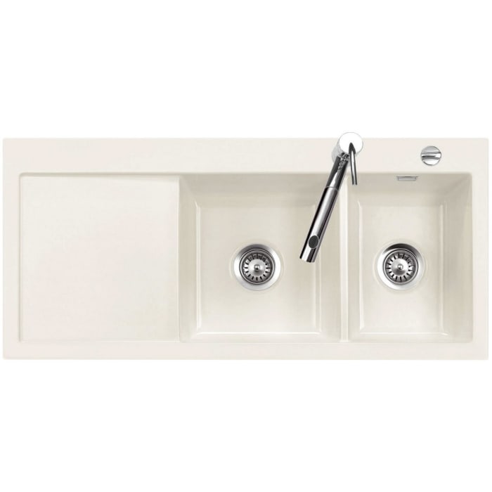 Systemceram Keradomo Mera Double Einbauspüle rechts mit Excenterbetätigung, inkl. Armaturbohrung