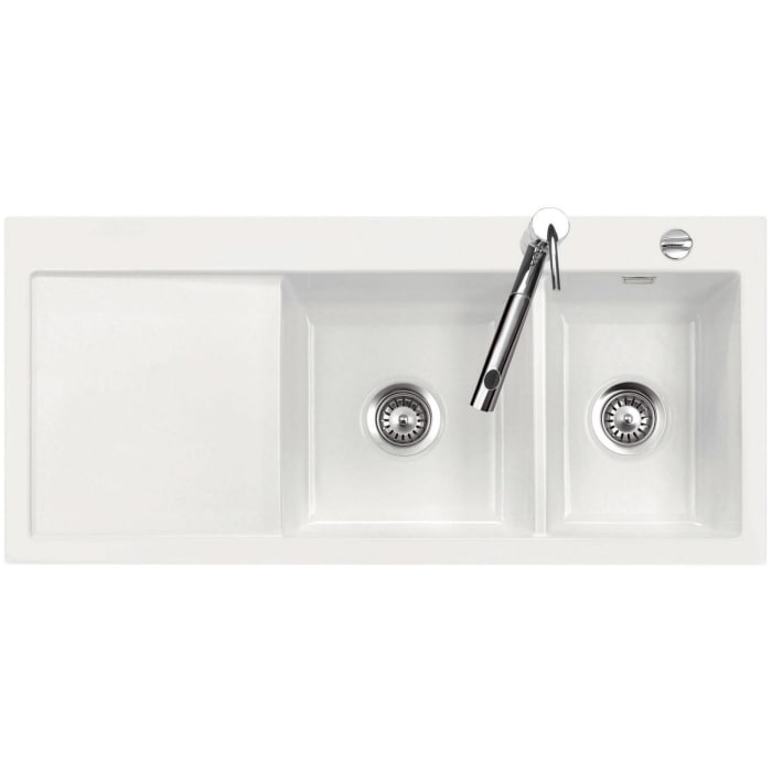 Systemceram Keradomo Mera Double Einbauspüle rechts mit Excenterbetätigung, inkl. Armaturbohrung