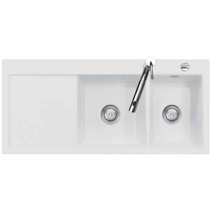 Systemceram Keradomo Mera Double Einbauspüle rechts mit Excenterbetätigung, inkl. Armaturbohrung