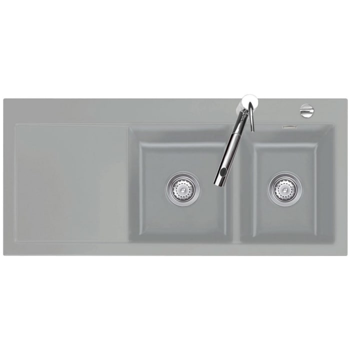 Systemceram Keradomo Mera Double Einbauspüle rechts mit Excenterbetätigung, inkl. Armaturbohrung