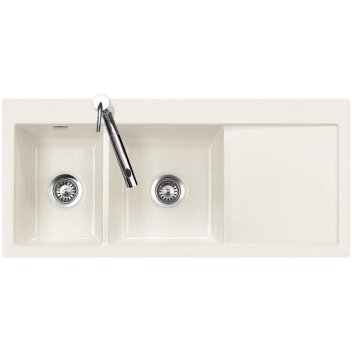 Systemceram Keradomo Mera Double Einbauspüle links mit Handbetätigung, inkl. Armaturbohrung