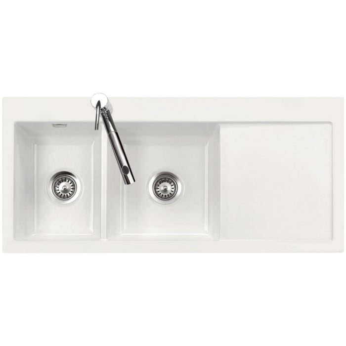 Systemceram Keradomo Mera Double Einbauspüle links mit Handbetätigung, inkl. Armaturbohrung