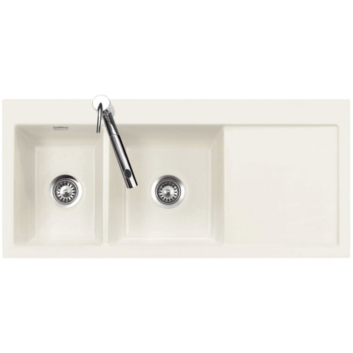 Systemceram Keradomo Mera Double Einbauspüle links mit Handbetätigung, inkl. Armaturbohrung