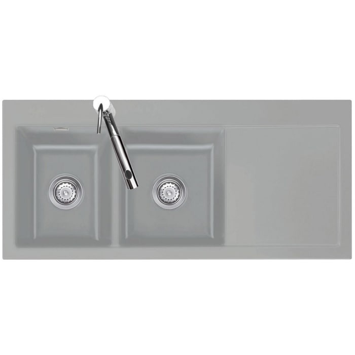 Systemceram Keradomo Mera Double Einbauspüle links mit Handbetätigung, inkl. Armaturbohrung