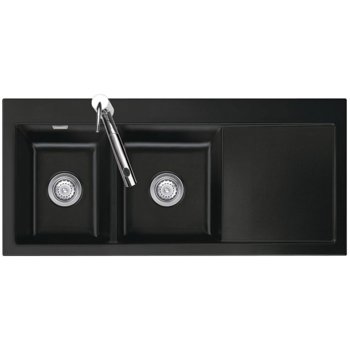 Systemceram Keradomo Mera Double Einbauspüle links mit Handbetätigung, inkl. Armaturbohrung