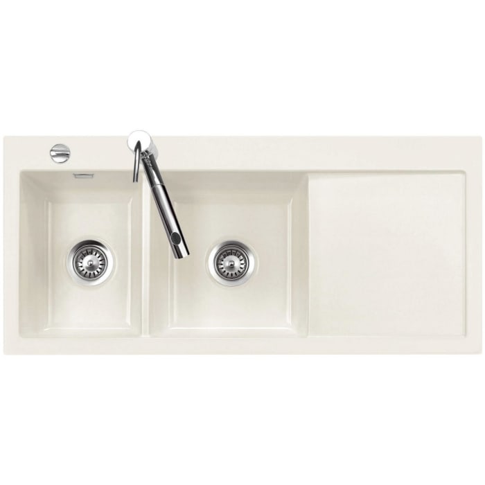 Systemceram Keradomo Mera Double Einbauspüle links mit Excenterbetätigung, inkl. Armaturbohrung