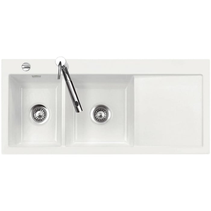 Systemceram Keradomo Mera Double Einbauspüle links mit Excenterbetätigung, inkl. Armaturbohrung