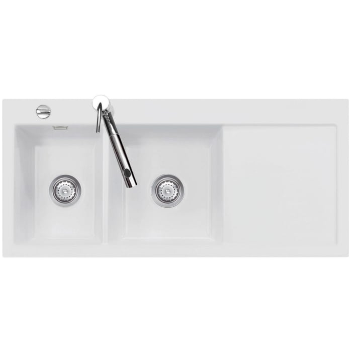 Systemceram Keradomo Mera Double Einbauspüle links mit Excenterbetätigung, inkl. Armaturbohrung