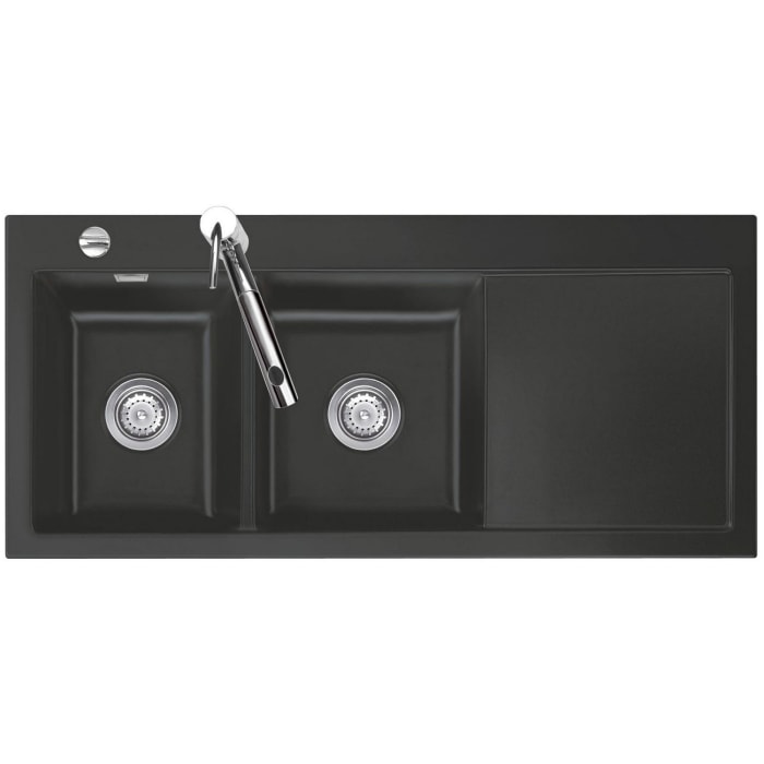 Systemceram Keradomo Mera Double Einbauspüle links mit Excenterbetätigung, inkl. Armaturbohrung