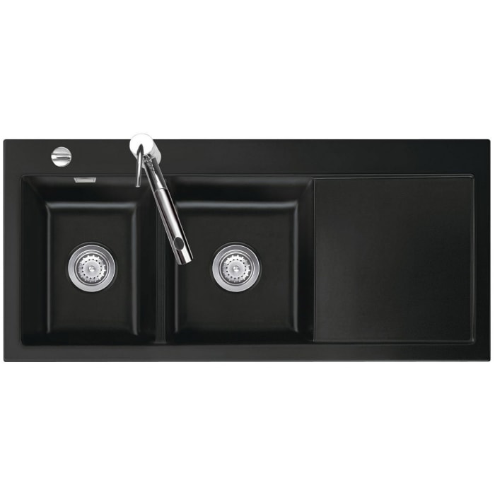 Systemceram Keradomo Mera Double Einbauspüle links mit Excenterbetätigung, inkl. Armaturbohrung