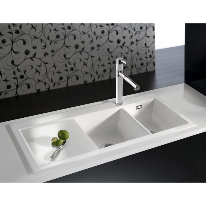 Systemceram Keradomo Mera Double Einbauspüle rechts mit Handbetätigung, inkl. Armaturbohrung