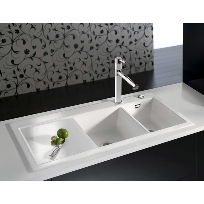 Systemceram Keradomo Mera Double Einbauspüle rechts mit Excenterbetätigung, inkl. Armaturbohrung