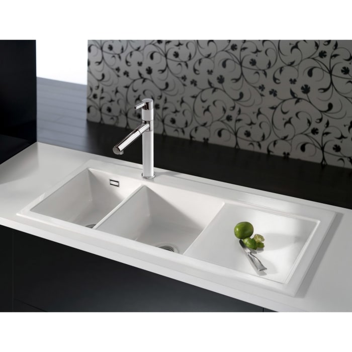 Systemceram Keradomo Mera Double Einbauspüle links mit Handbetätigung, inkl. Armaturbohrung