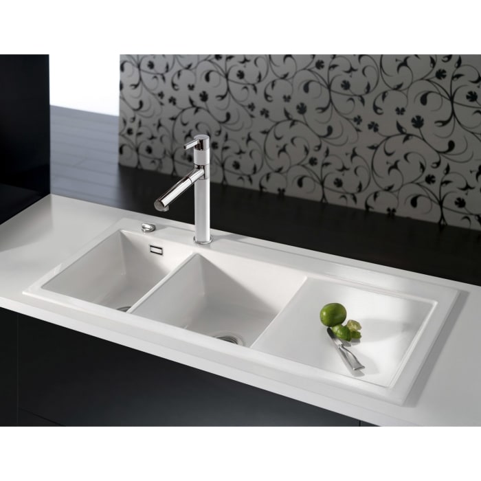 Systemceram Keradomo Mera Double Einbauspüle links mit Excenterbetätigung, inkl. Armaturbohrung