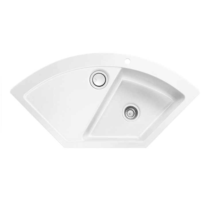 Systemceram Keradomo Mera Eck Einbauspüle mit Excenterbetätigung, inkl. Armaturbohrung