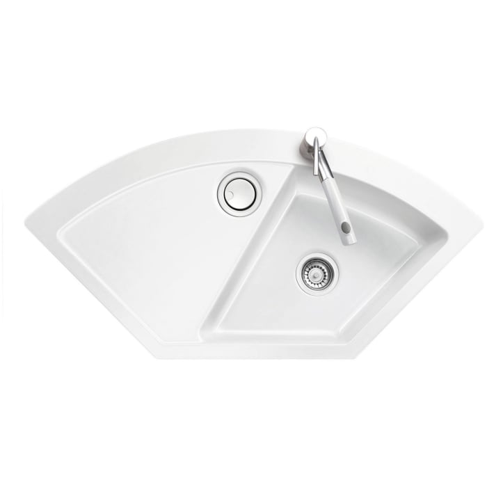 Systemceram Keradomo Mera Eck Einbauspüle mit Handbetätigung, inkl. Armaturbohrung